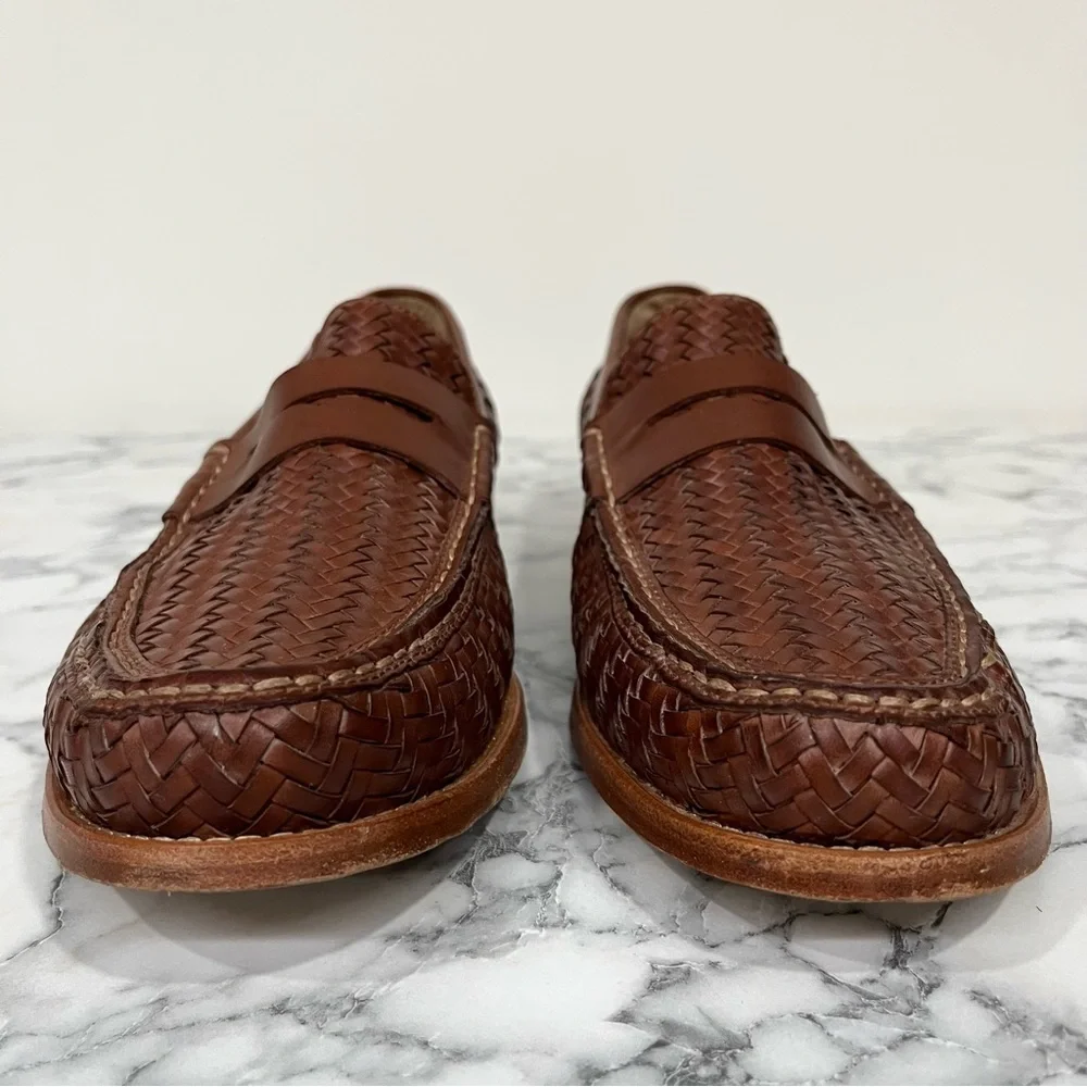 Johnston & Murphy Halstead Woven Penny Loafer brown full-grain leather Men’s 10